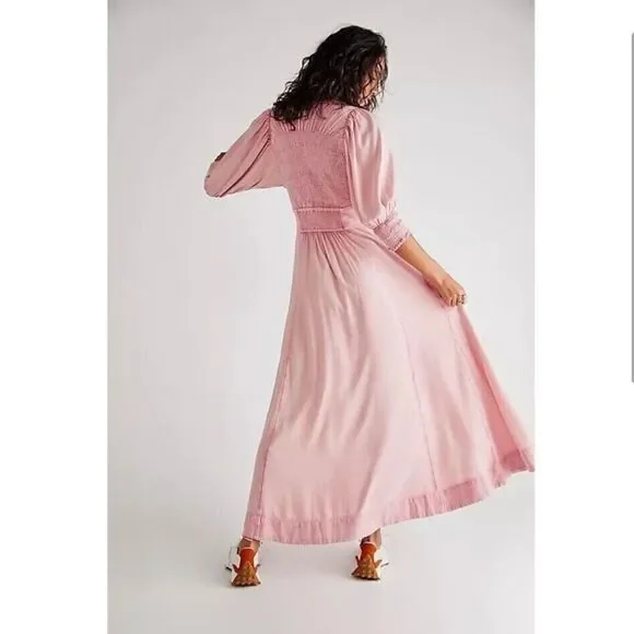 NWT Free People String Of Hearts Maxi Dress Smocked V Neck size L - Picture 3 of 9
